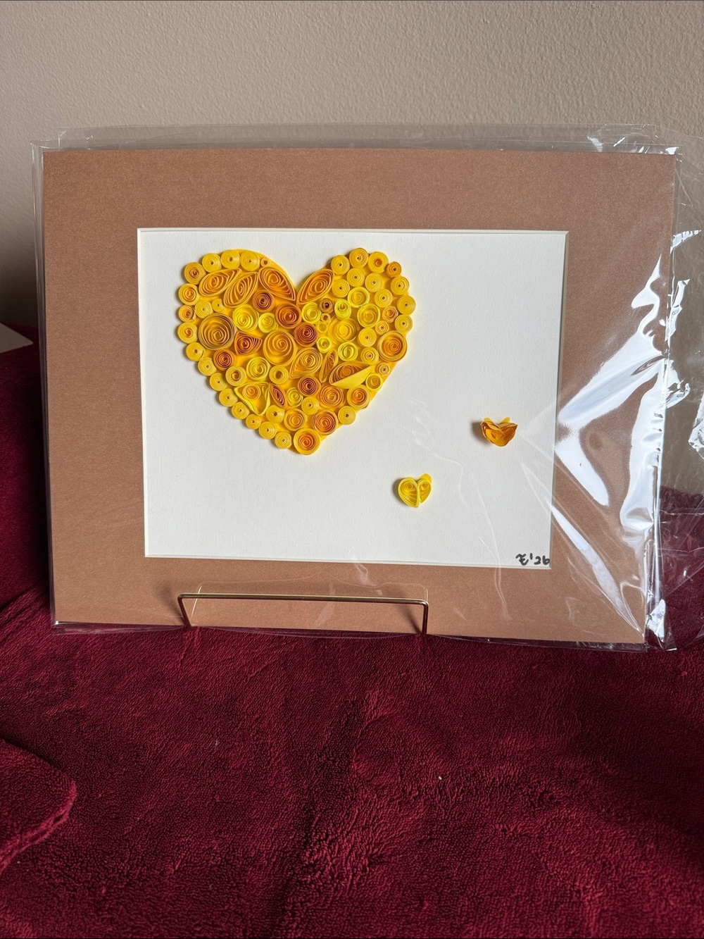 Yellow Quilling Heart Paper Art Wall Accent - Unbranded